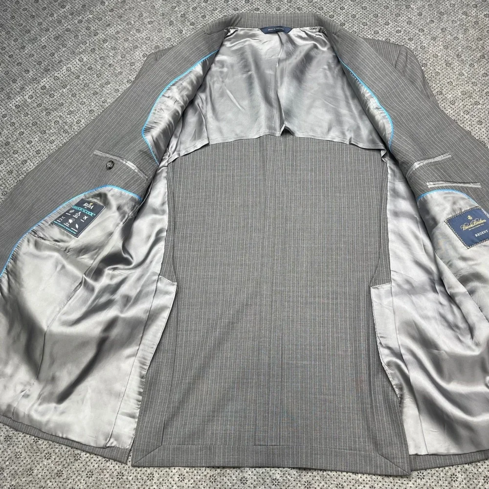 Brooks Brothers Regent Blazer 40R/W34 Grey Pinstripe Reda BrooksCool Wool Silk
